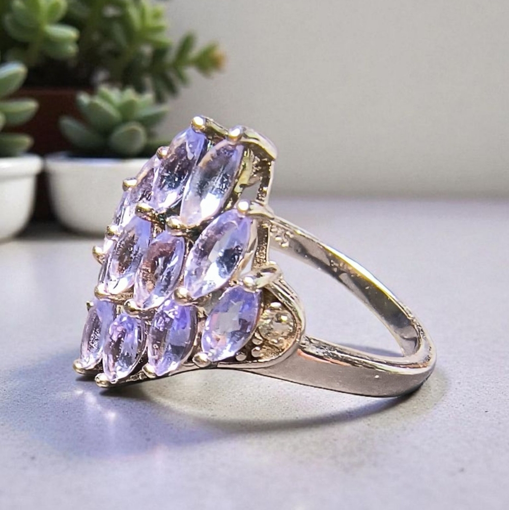Stauer Sterling Silver Marquise Tanzanite Cluster Ring